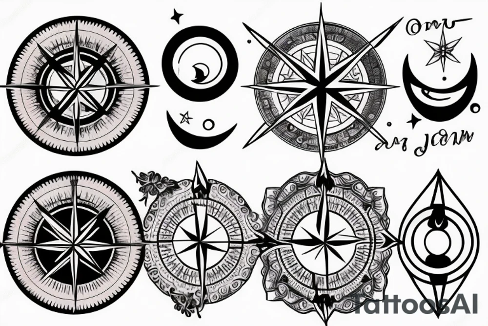 Compass and moon tattoo idea