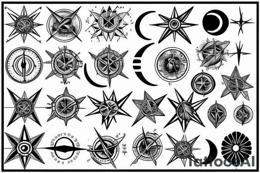 Compass and moon tattoo idea