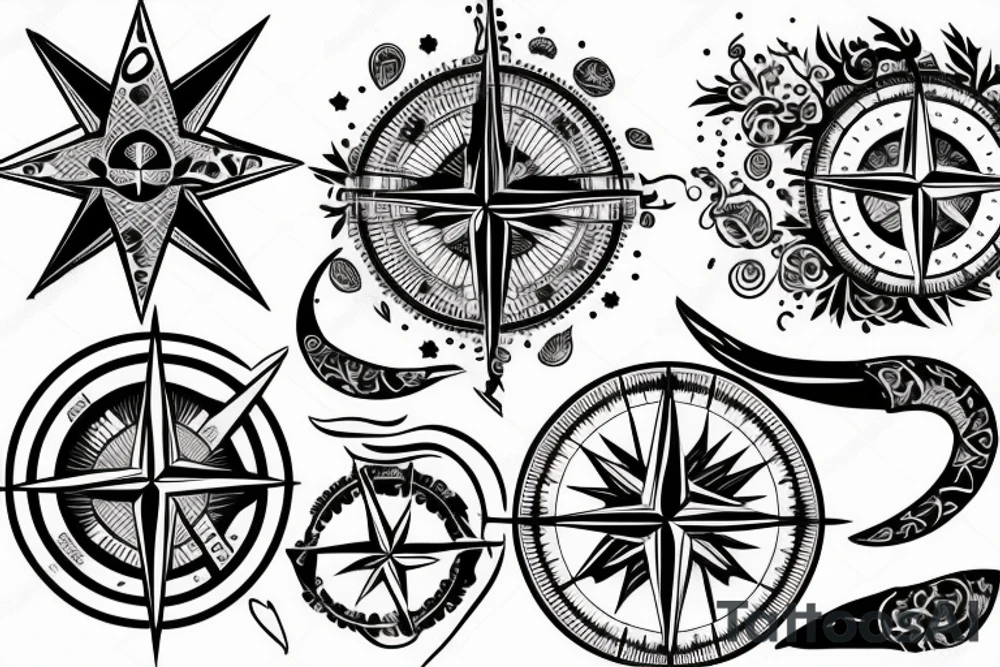Compass and moon tattoo idea