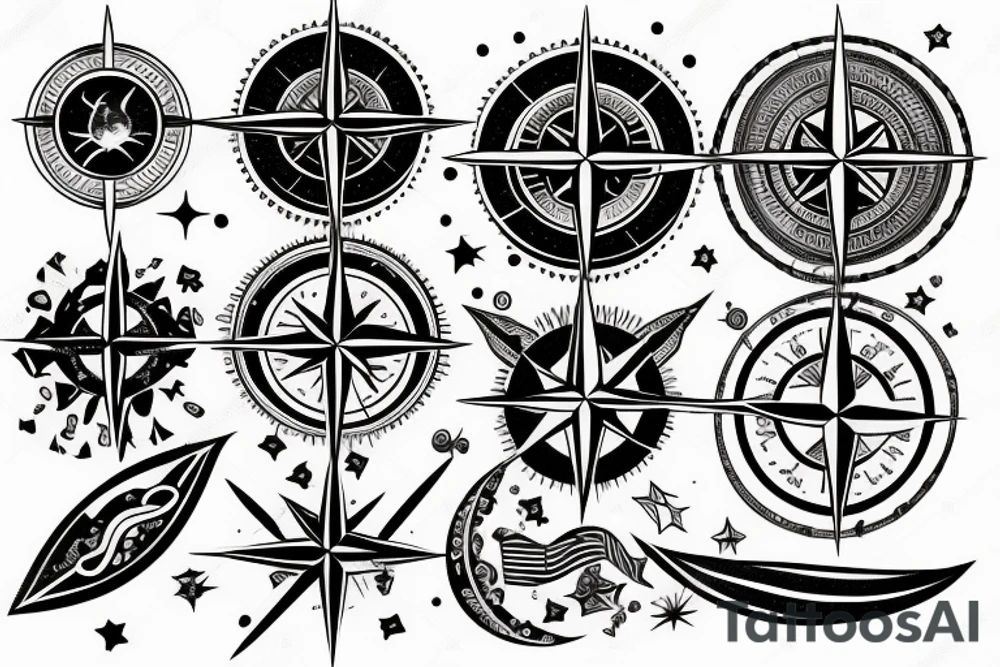 Compass and moon tattoo idea