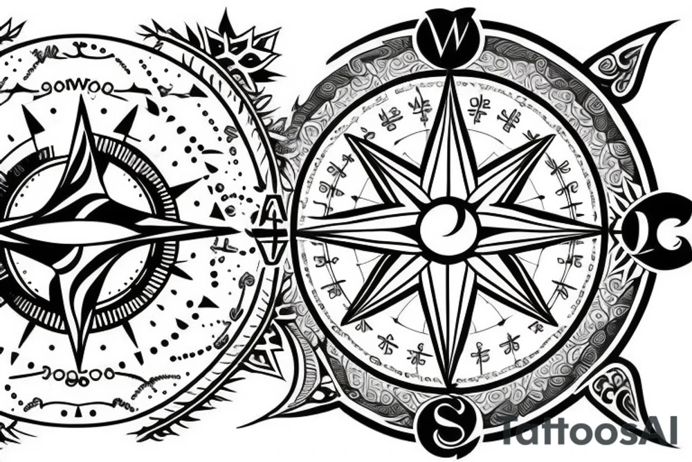 Compass and moon tattoo idea