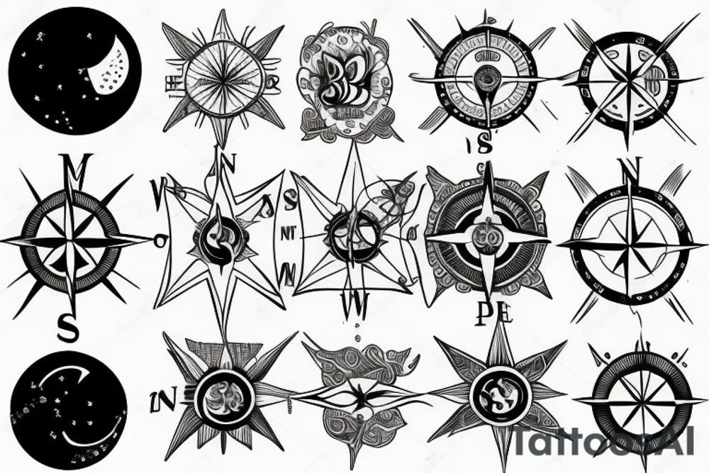 Compass and moon tattoo idea