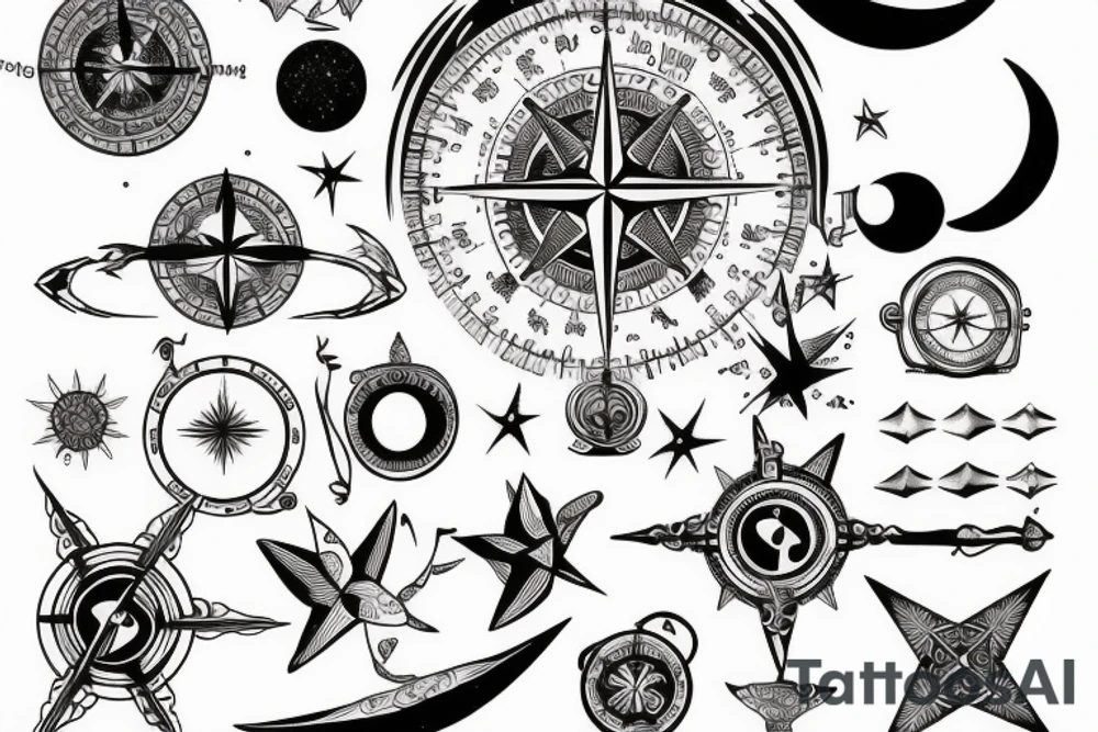 Compass and moon tattoo idea