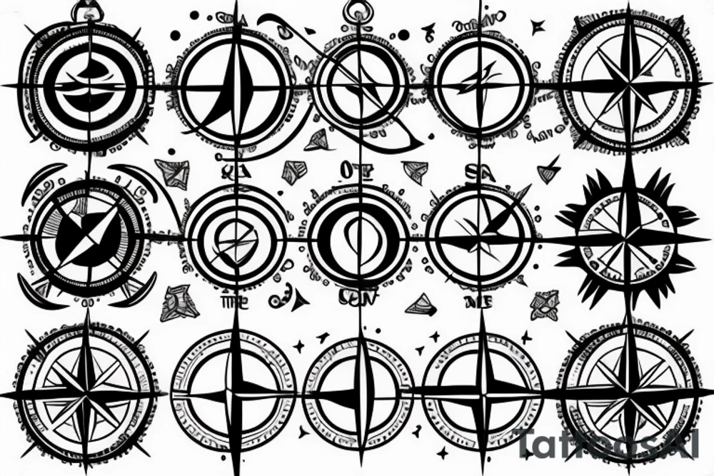 Compass and moon tattoo idea