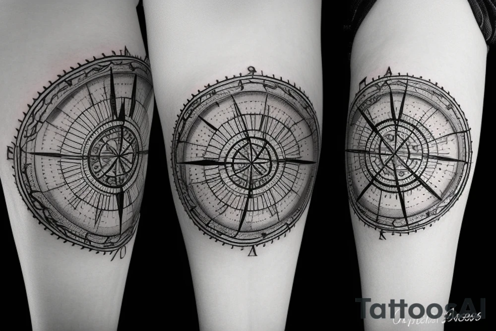 Compass and moon and black rose tattoo idea