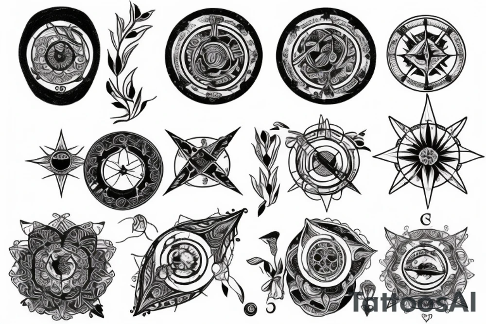 Compass and moon and black rose tattoo idea