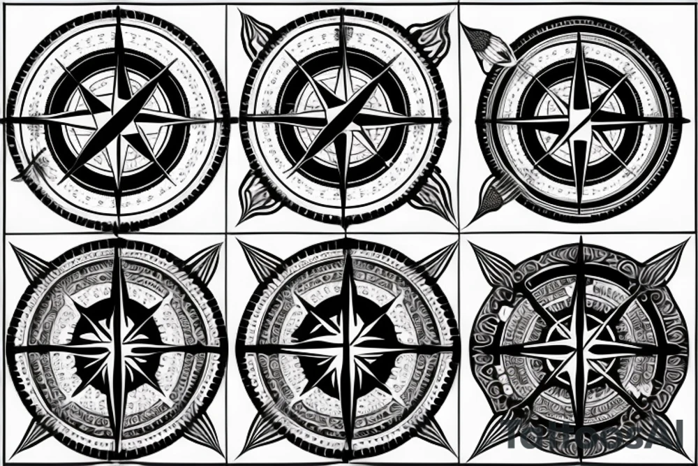 Compass and moon and black rose tattoo idea