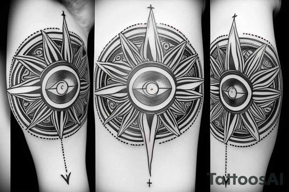 Compass and moon and black rose tattoo idea