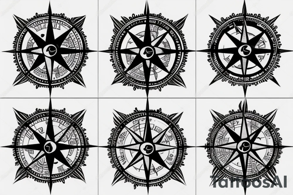 Compass and moon and black rose tattoo idea