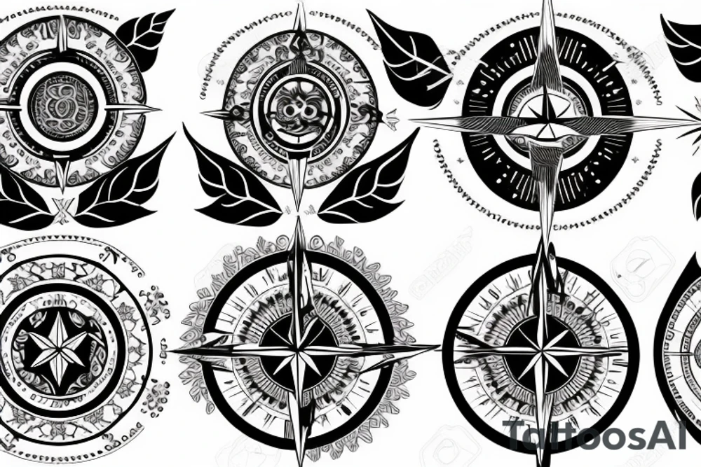 Compass and moon and black rose tattoo idea