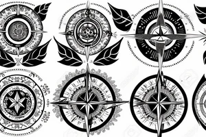 Compass and moon and black rose tattoo idea