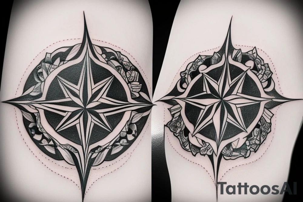 Compass, black rose, moon tattoo idea