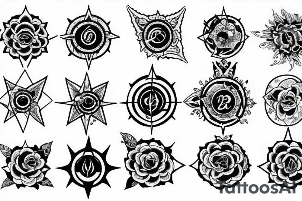 Compass, black rose, moon tattoo idea