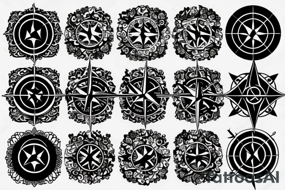 Compass, black rose, moon tattoo idea
