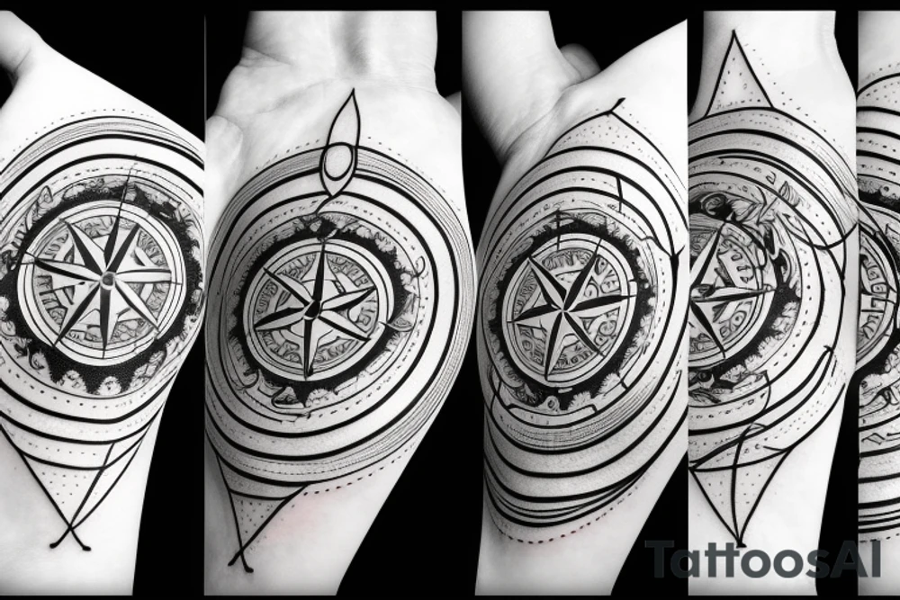 Compass, black rose, moon tattoo idea