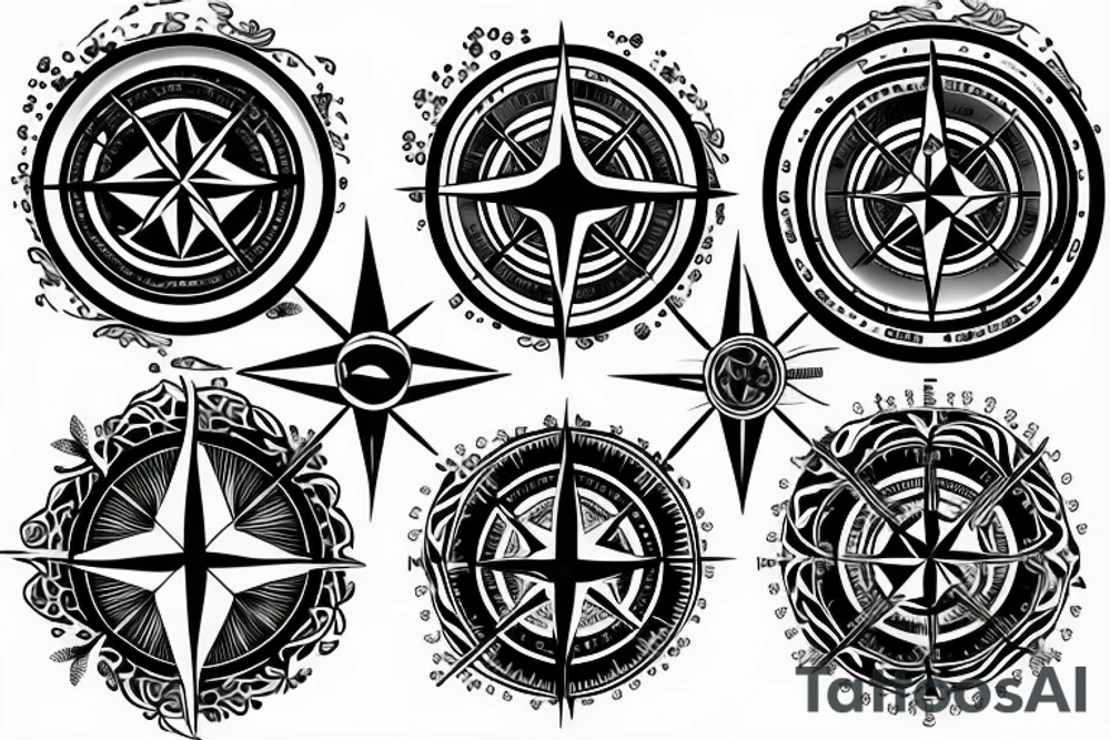 Compass, black rose, moon tattoo idea
