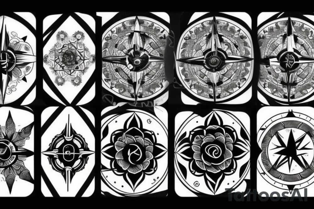 Compass, black rose, moon tattoo idea