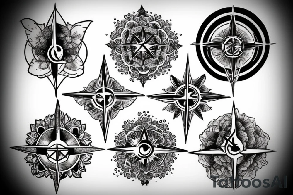 Compass, black rose, moon tattoo idea