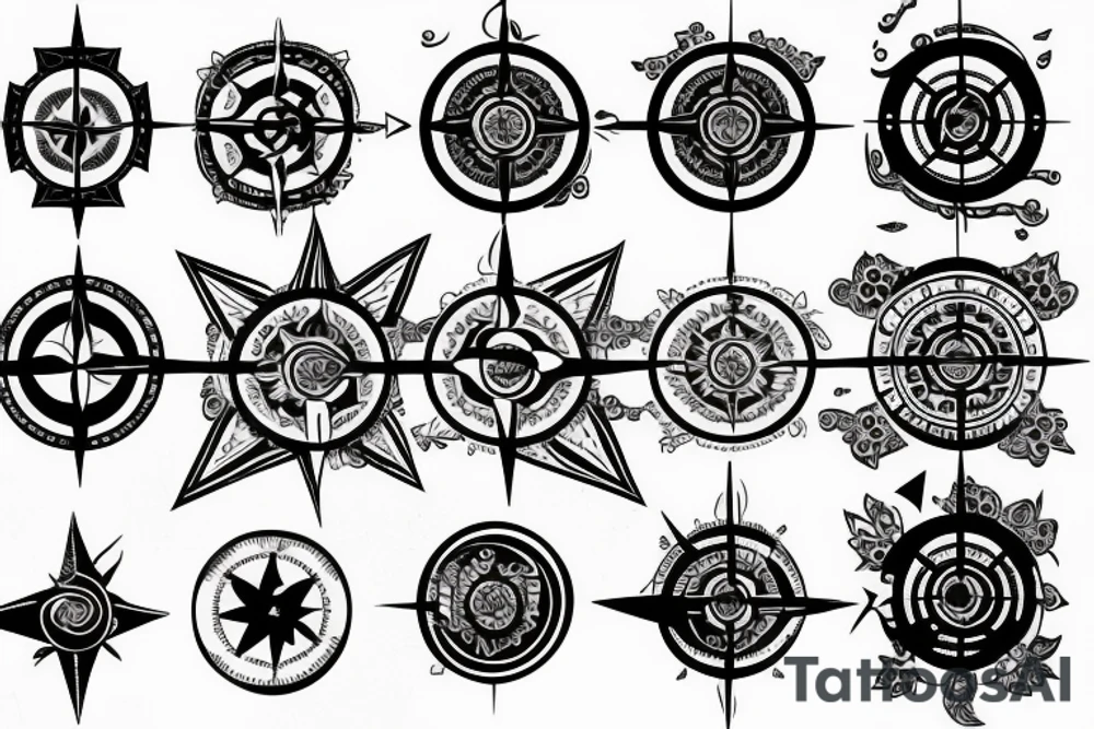 Compass, black rose, moon tattoo idea