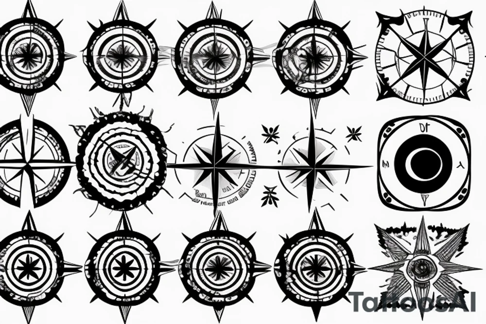 Compass, black rose, moon tattoo idea