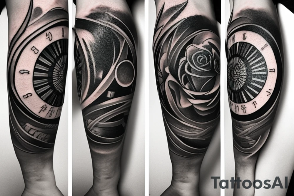 Compass, black rose, moon tattoo idea