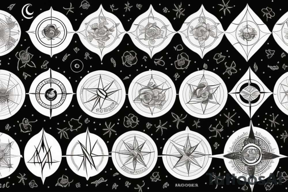 Compass, black rose, moon tattoo idea