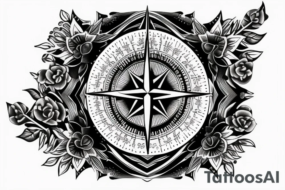 Compass, black rose, moon tattoo idea