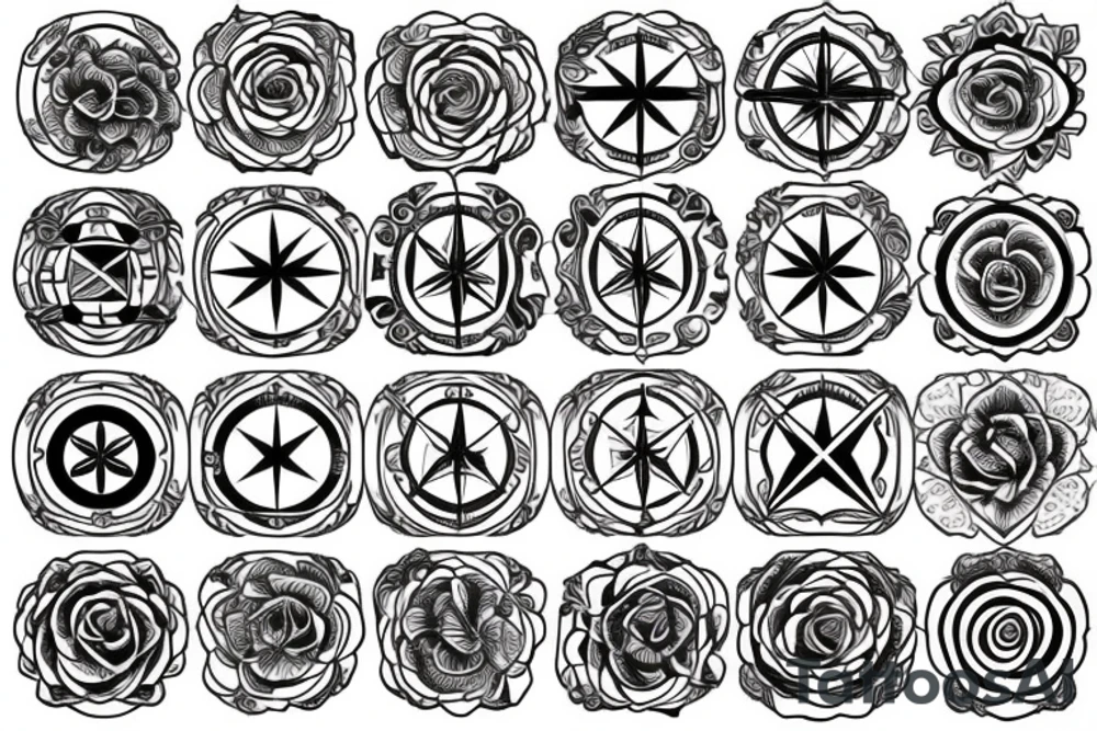 Compass, black rose, moon tattoo idea