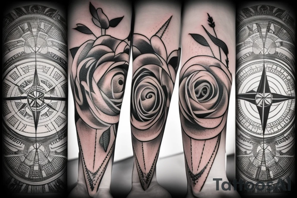 Compass, black rose, moon tattoo idea