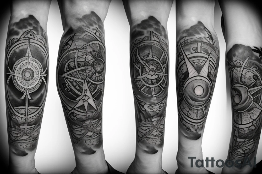 Compass, black rose, moon tattoo idea