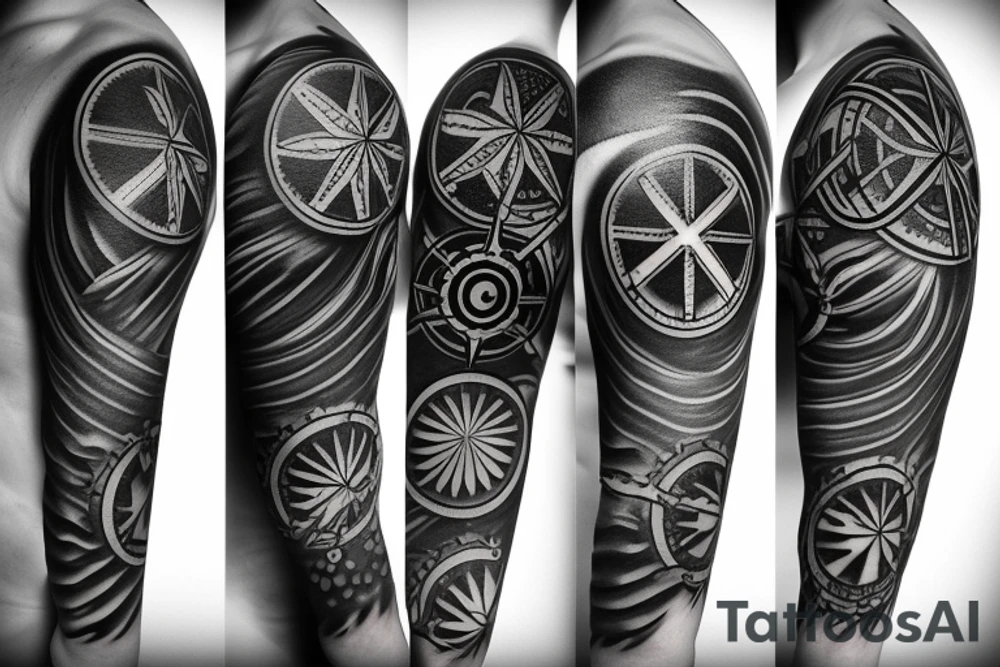 Compass, black rose, moon tattoo idea