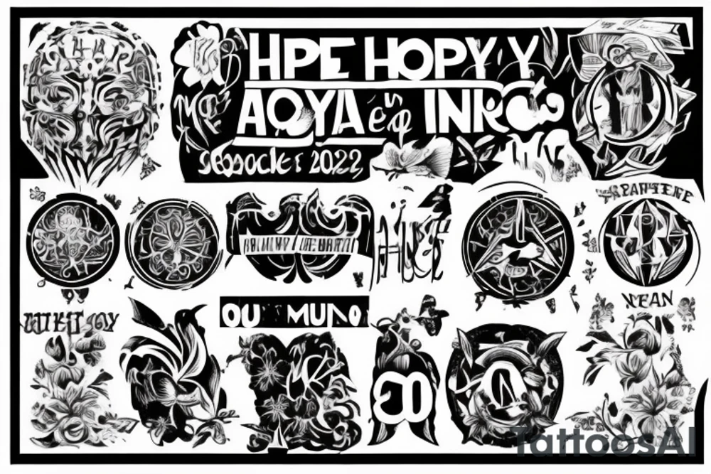 From Hope to Action, Destiny Unfolds
use this as a latin phrase

the date 15 May 2021 in numbers only

 incorporate "Henry Arlo Duran" tattoo idea