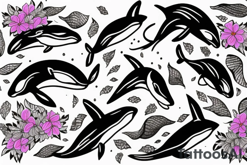 Orca with flower background tattoo idea
