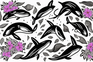 Orca with flower background tattoo idea