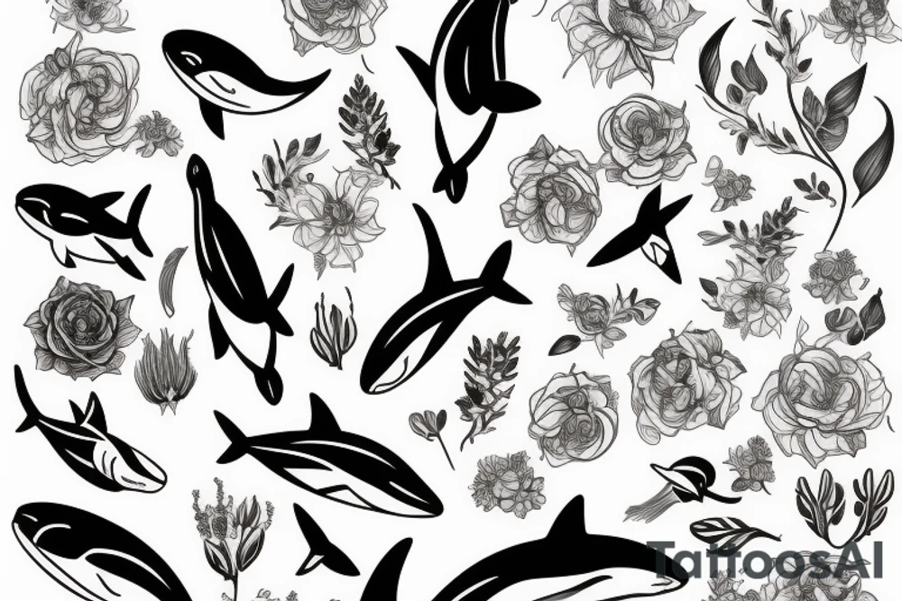 Orca with flower background tattoo idea