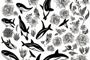 Orca with flower background tattoo idea