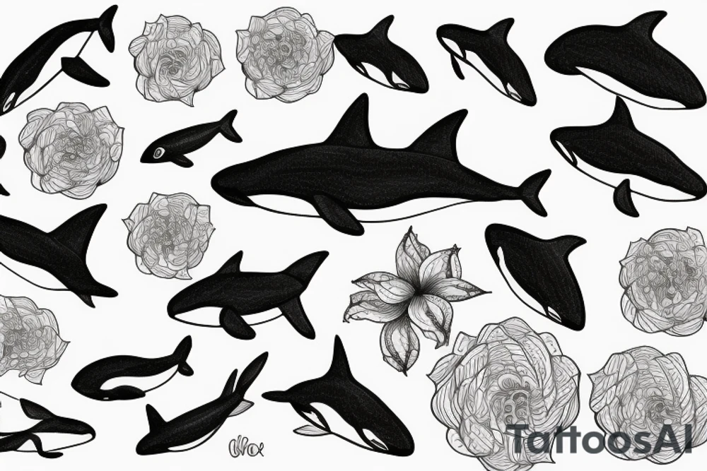 Orca with flower background tattoo idea