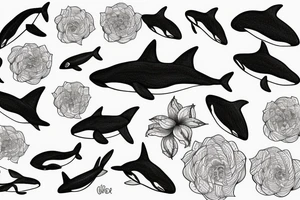 Orca with flower background tattoo idea