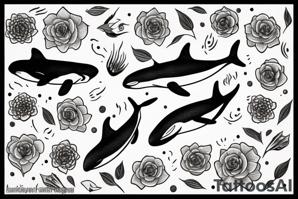 Orca with flower background tattoo idea