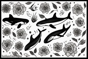 Orca with flower background tattoo idea