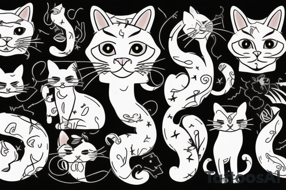 Gato preto com chapéu engraçado e suéter tattoo idea