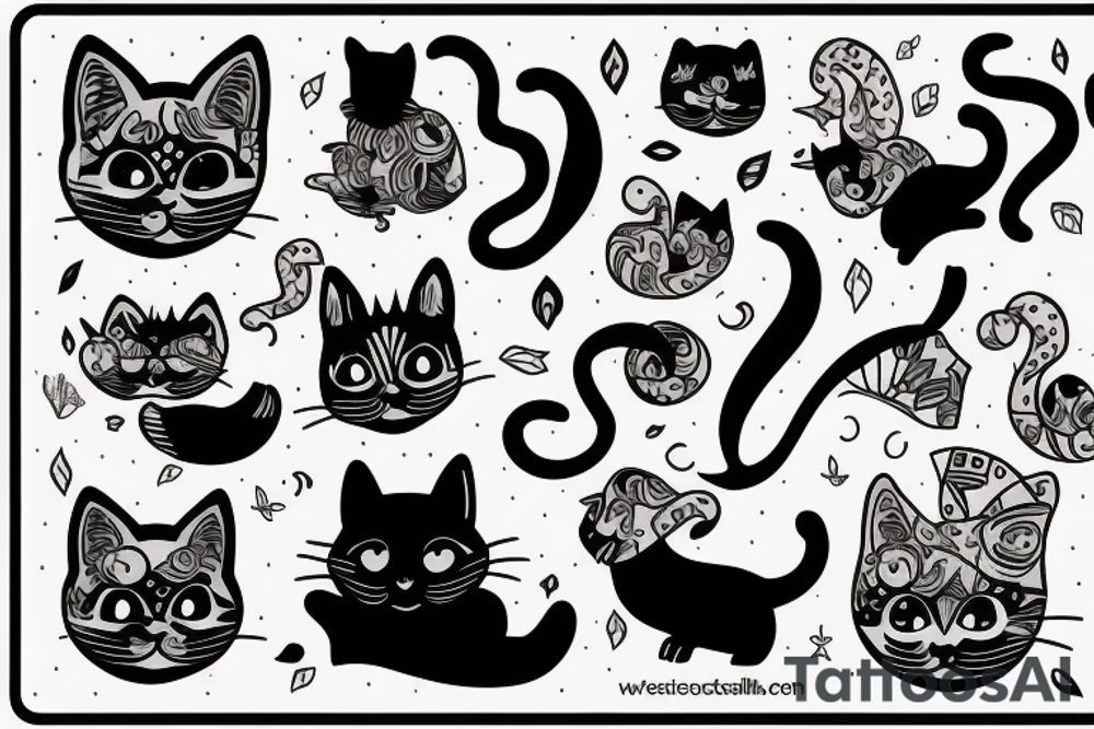 Gato preto com chapéu engraçado e suéter tattoo idea