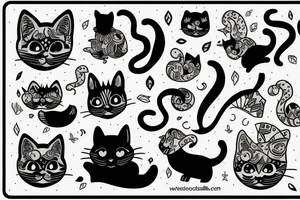 Gato preto com chapéu engraçado e suéter tattoo idea