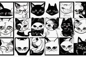 Gato preto com chapéu engraçado e suéter tattoo idea