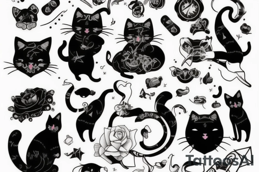 Gato preto com chapéu engraçado e suéter tattoo idea