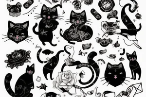 Gato preto com chapéu engraçado e suéter tattoo idea