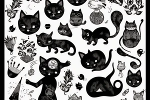 Gato preto com chapéu engraçado e suéter tattoo idea