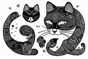 Gato preto com chapéu engraçado e suéter tattoo idea