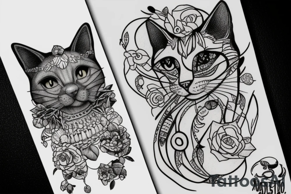 Gato preto com chapéu engraçado e suéter tattoo idea