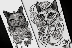 Gato preto com chapéu engraçado e suéter tattoo idea